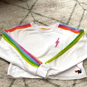 NWOT - Aviator Nation - Cropped rainbow stripe sweatshirt. Size small